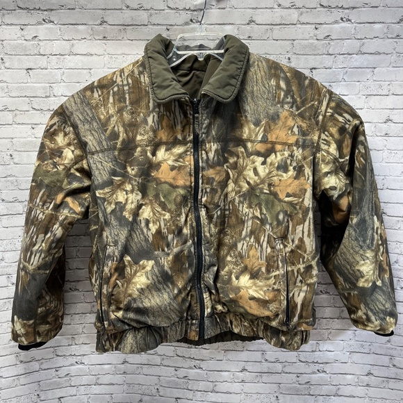 Browning Reversible Puffer Jacket Real Tree Camo/Olive Green Outdoor Full Zip - Picture 2 of 14